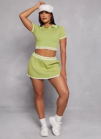 Womens Daisy Knit Varsity Stripe Cropped Polo Shirt, Green, Size S