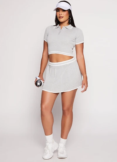 Womens Knit Varsity Stripe Pleated Skort, Grey, Size S