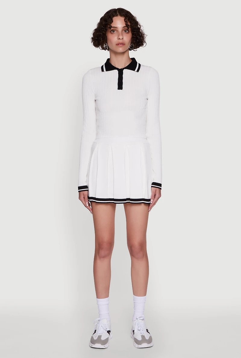 Daisy Varsity Stripe High Waisted Pleated Skirt