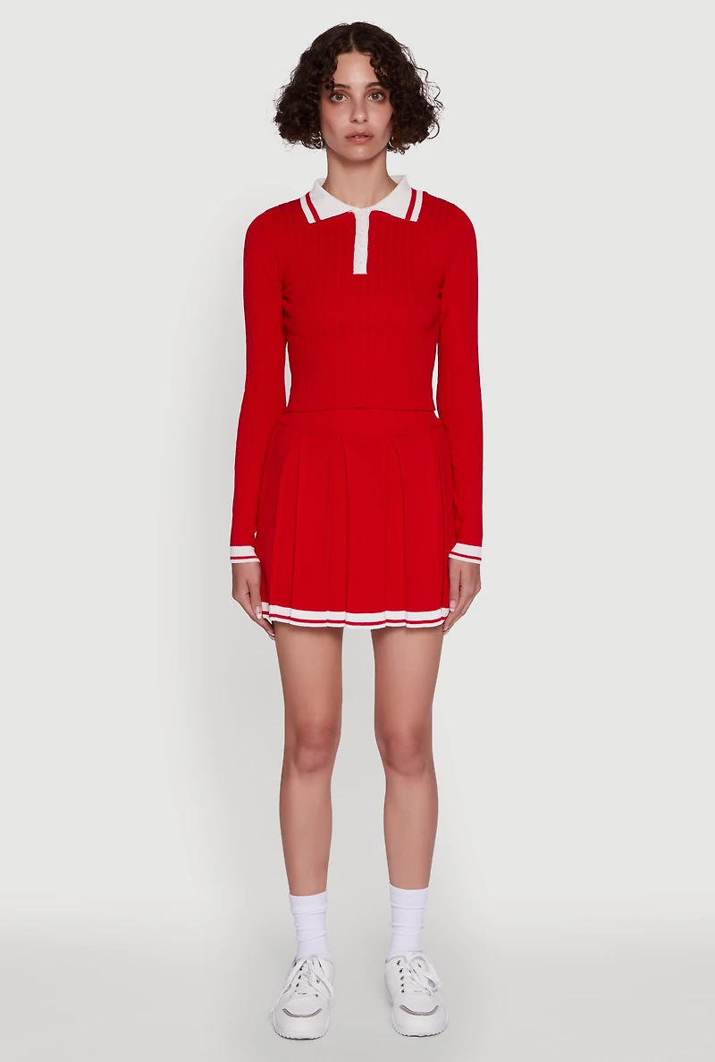 Daisy Varsity Stripe High Waisted Pleated Skirt