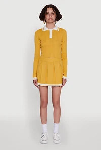 Daisy Varsity Stripe High Waisted Pleated Skirt
