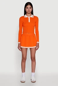 Daisy Varsity Stripe High Waisted Pleated Skirt