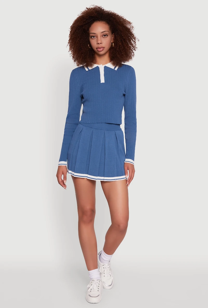 Daisy Varsity Stripe High Waisted Pleated Skirt