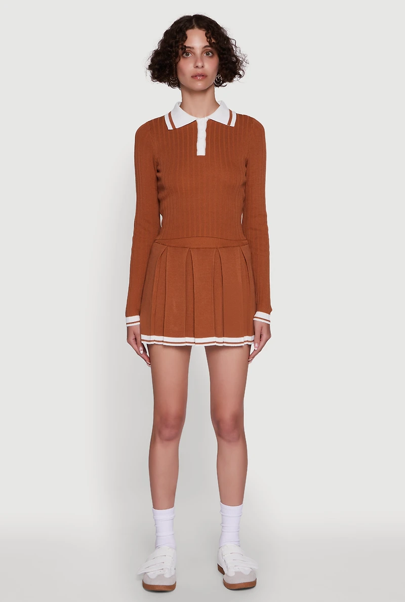 Daisy Varsity Stripe High Waisted Pleated Skirt