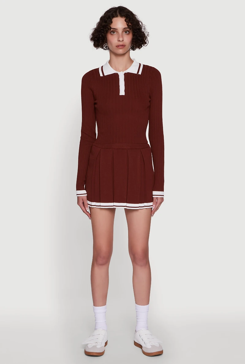 Daisy Varsity Stripe High Waisted Pleated Skirt