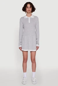 Daisy Ribbed Knit Varsity Stripe Polo Top