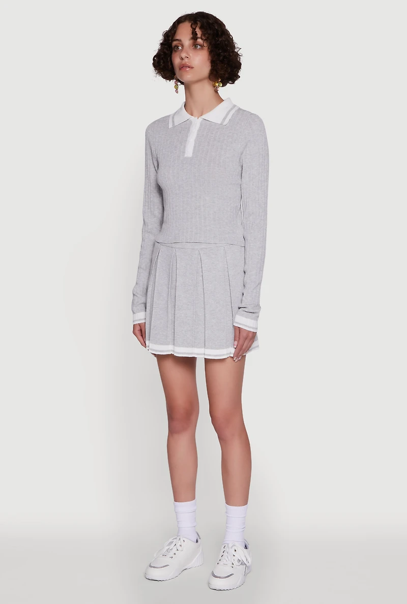 Daisy Ribbed Knit Varsity Stripe Polo Top