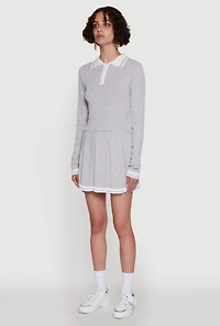 Daisy Ribbed Knit Varsity Stripe Polo Top