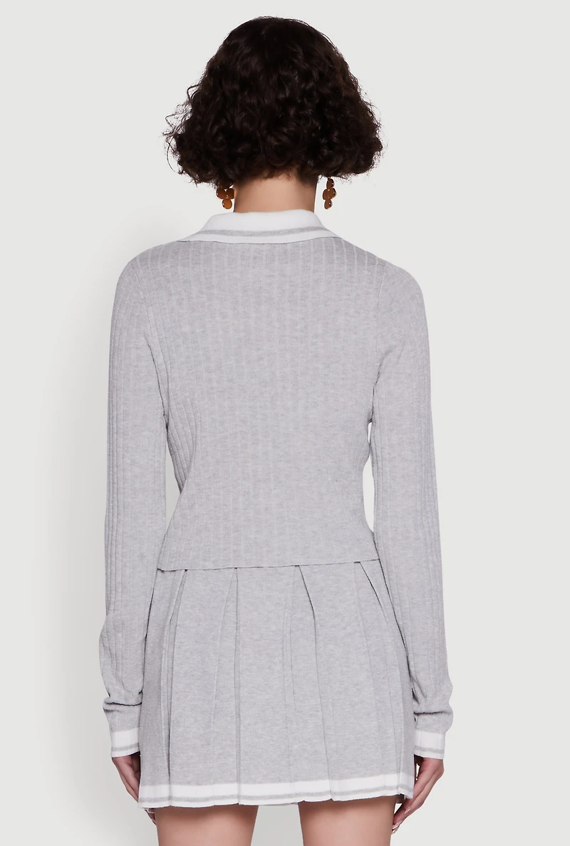 Daisy Ribbed Knit Varsity Stripe Polo Top