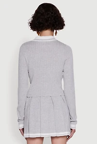 Daisy Ribbed Knit Varsity Stripe Polo Top