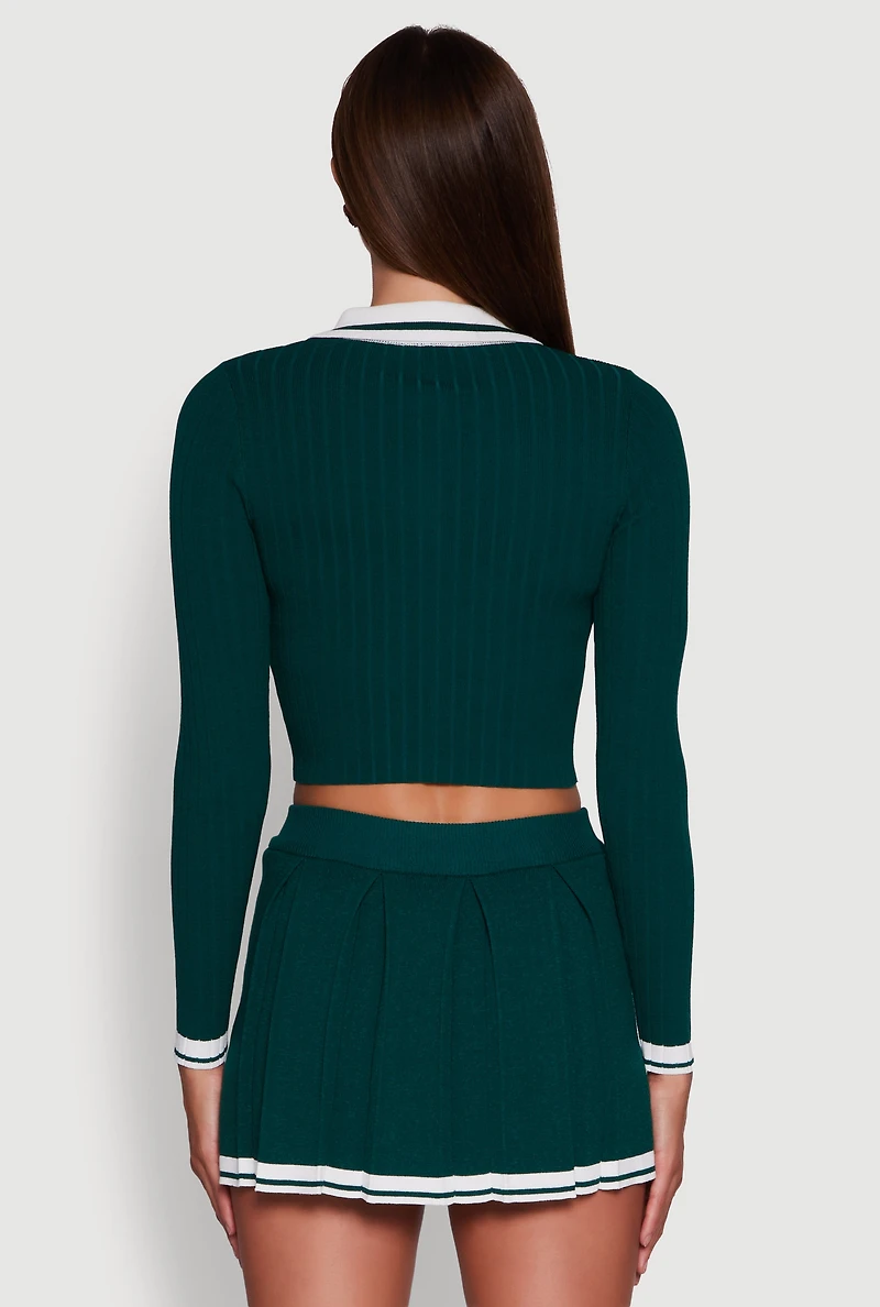 Daisy Ribbed Knit Varsity Stripe Polo Top