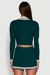 Daisy Ribbed Knit Varsity Stripe Polo Top