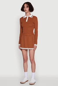 Daisy Ribbed Knit Varsity Stripe Polo Top