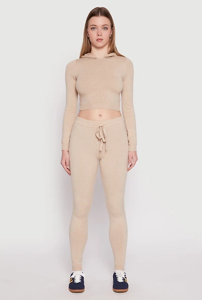 Womens Daisy Brushed Knit High Waist Joggers, Khaki, Size M