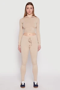 Womens Daisy Brushed Knit High Waist Joggers, Khaki, Size M