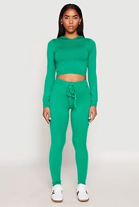 Womens Daisy Brushed Knit High Waist Joggers, Green, Size XL