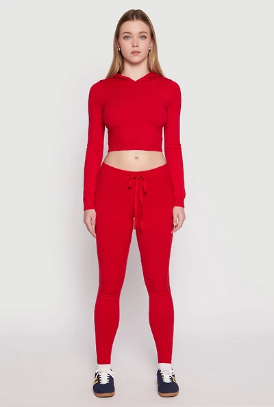 Womens Daisy Brushed Knit High Waist Joggers, Red, Size S