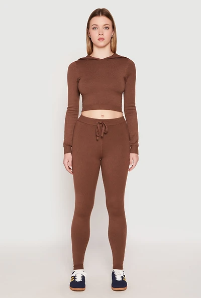 Womens Daisy Brushed Knit High Waist Joggers, Brown, Size XL