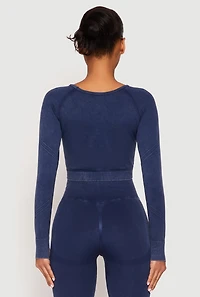 Womens Daisy Seamless Acid Wash Long Sleeve Crop Top,