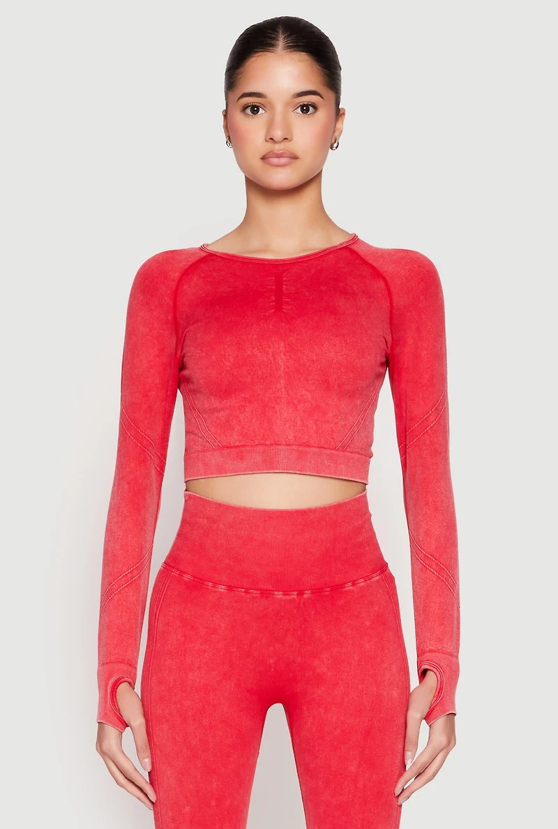 Daisy Seamless Acid Wash Long Sleeve Crop Top