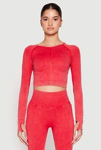 Daisy Seamless Acid Wash Long Sleeve Crop Top