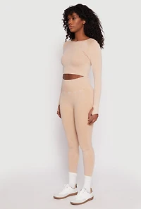 Womens Daisy Seamless Acid Wash Long Sleeve Crop Top,