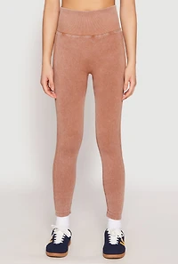 Womens Daisy Seamless Acid Wash High Waist Leggings, Brown,