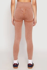 Womens Daisy Seamless Acid Wash High Waist Leggings, Brown,