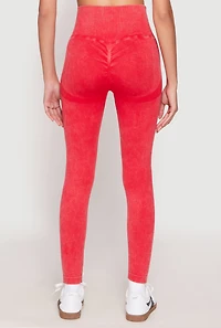 Womens Daisy Seamless Acid Wash High Waist Leggings, Red, Size S