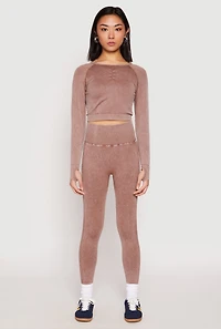 Womens Daisy Seamless Acid Wash High Waist Leggings, Brown, Size L
