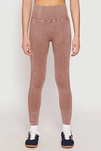 Womens Daisy Seamless Acid Wash High Waist Leggings, Brown,
