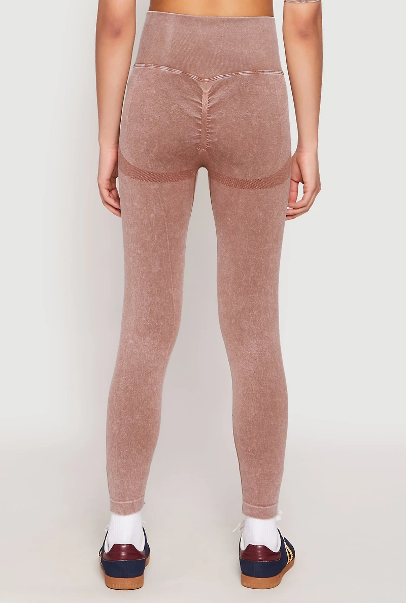 Womens Daisy Seamless Acid Wash High Waist Leggings,