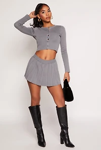Womens Daisy Knit Pleated Skirt, Grey, Size L