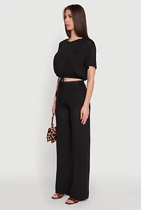 Womens Daisy Drawstring Hem Crew Neck Cropped Tee,