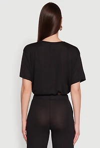 Womens Daisy Drawstring Hem Crew Neck Cropped Tee,