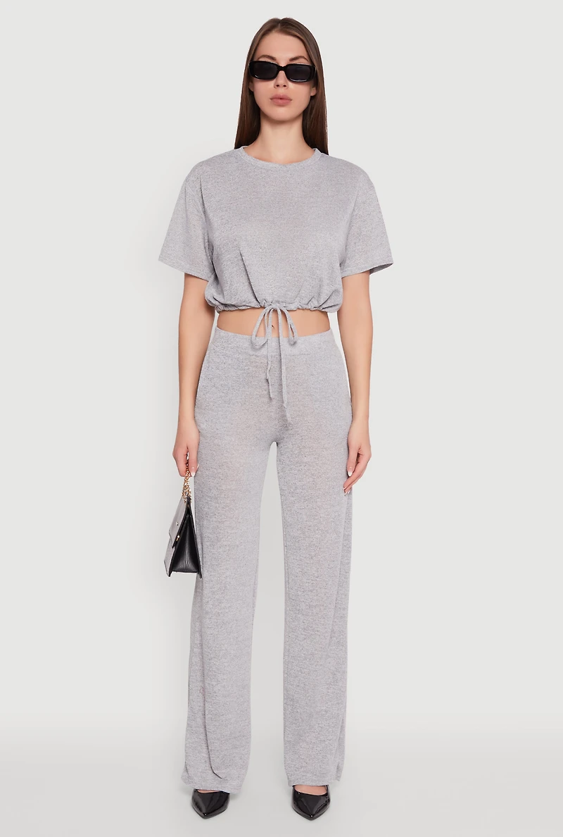 Daisy Drawstring Hem Crew Neck Cropped Tee