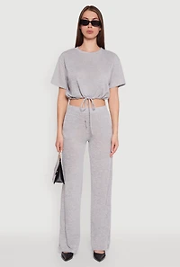 Daisy Drawstring Hem Crew Neck Cropped Tee