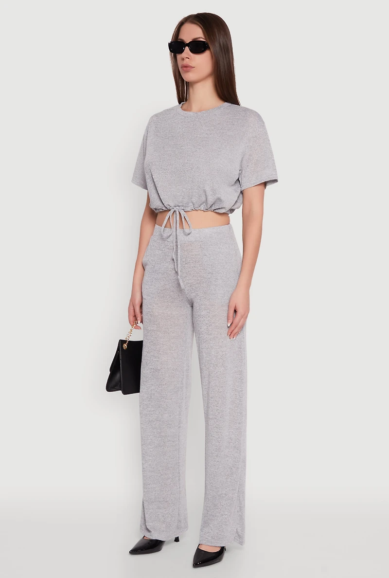 Daisy Drawstring Hem Crew Neck Cropped Tee