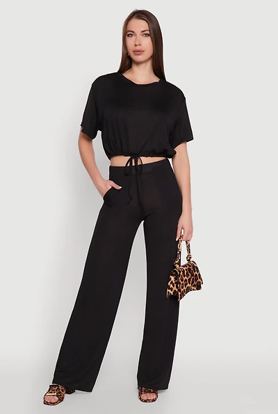 Womens Daisy High Waisted Wide Leg Brushed Knit Pants,