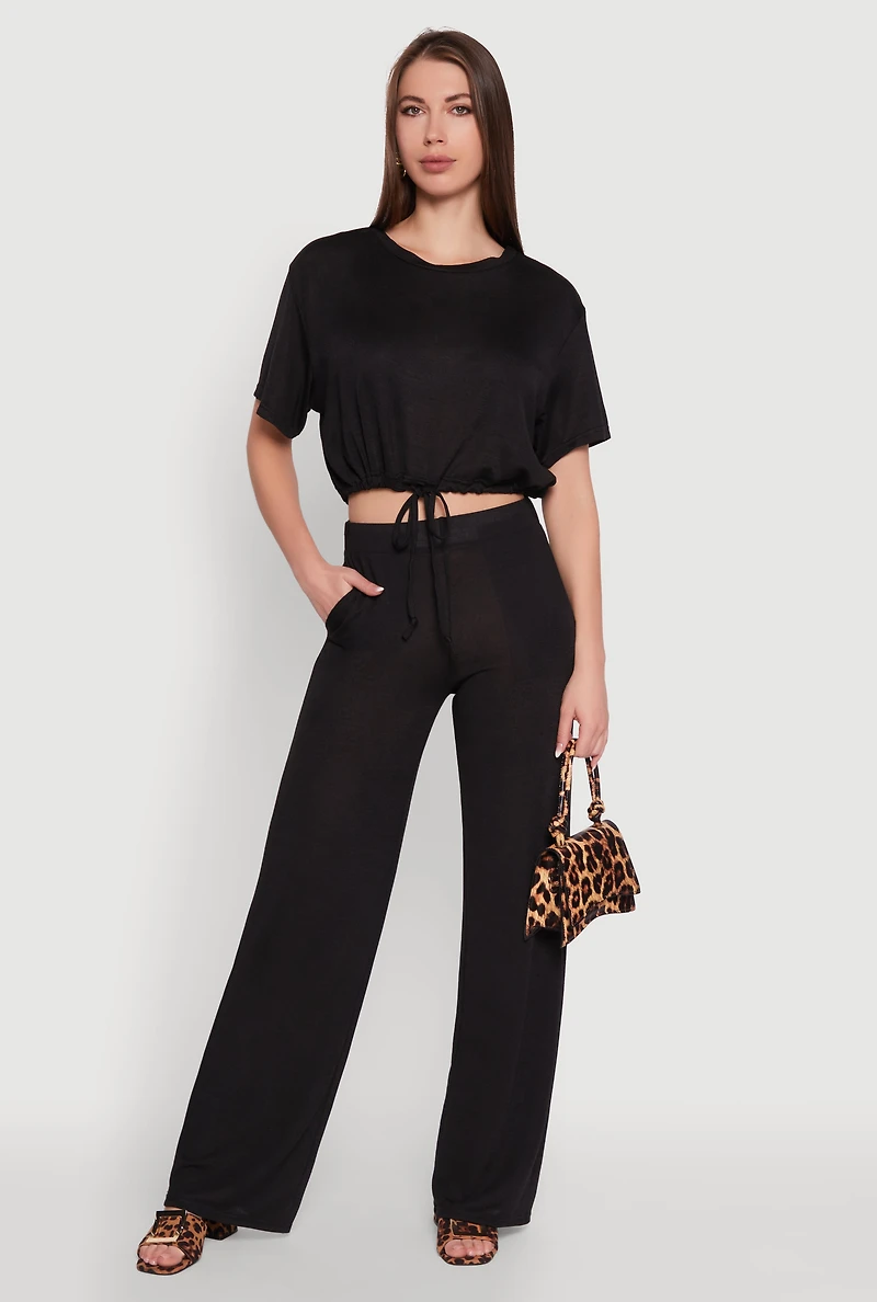 Womens Daisy High Waisted Wide Leg Brushed Knit Pants,