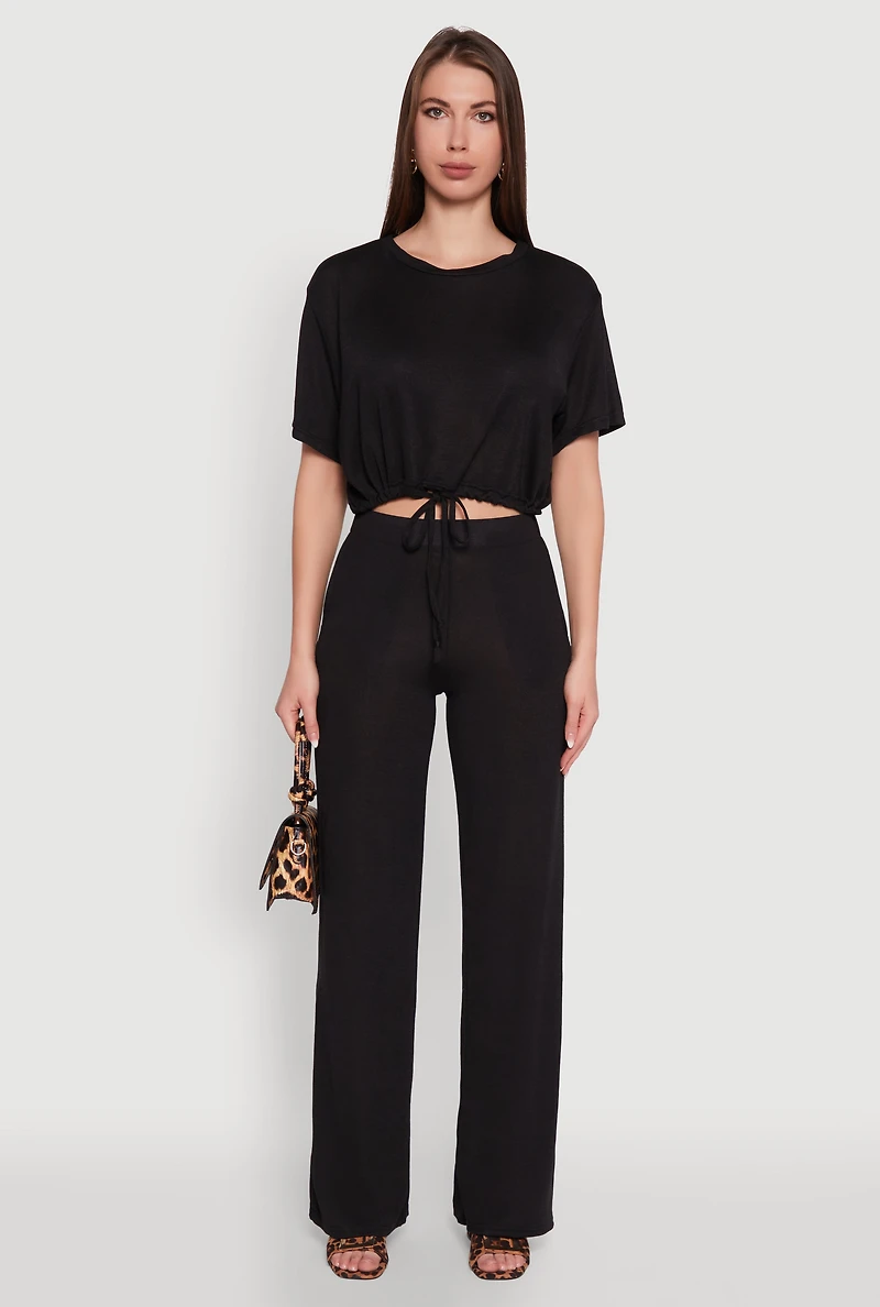 Womens Daisy High Waisted Wide Leg Brushed Knit Pants,