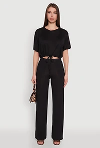 Womens Daisy High Waisted Wide Leg Brushed Knit Pants,