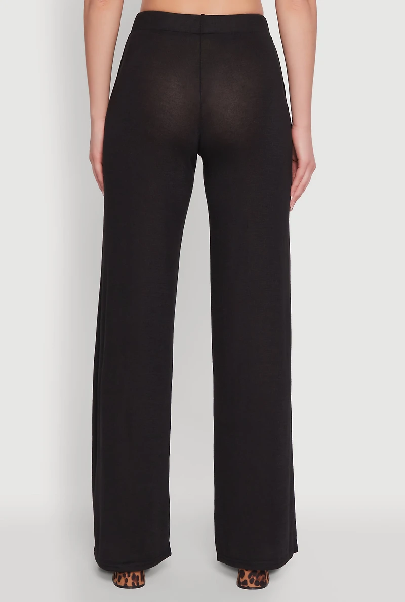 Womens Daisy High Waisted Wide Leg Brushed Knit Pants,