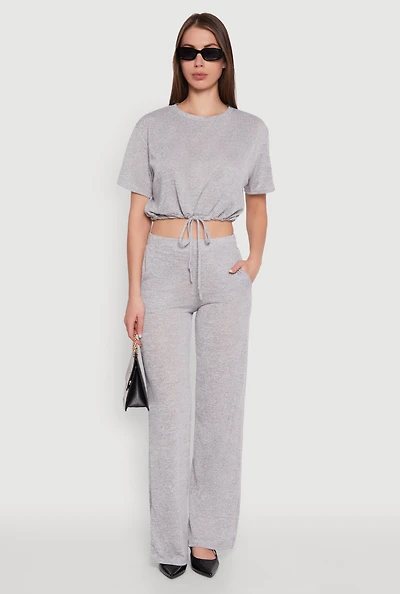 Womens Daisy High Waisted Straight Leg Brushed Knit Pants,