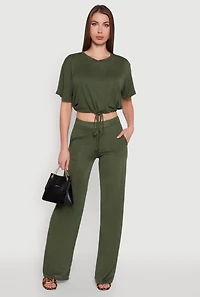 Womens Daisy High Waisted Wide Leg Brushed Knit Pants,