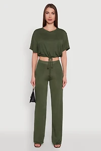 Womens Daisy High Waisted Wide Leg Brushed Knit Pants,