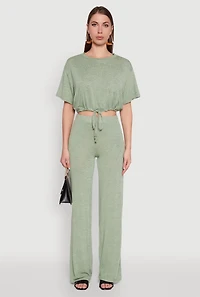 Womens Daisy High Waisted Wide Leg Brushed Knit Pants,