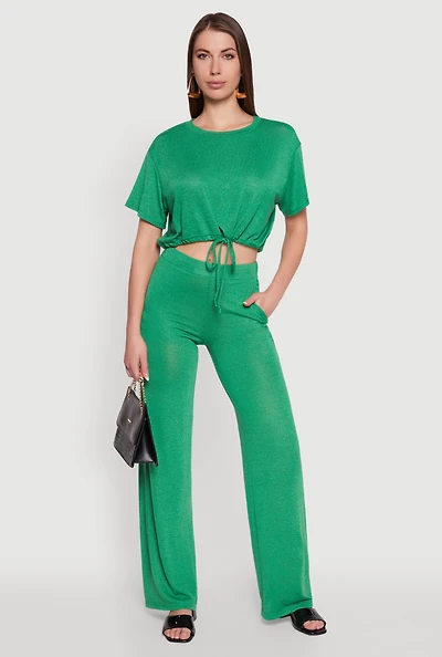 Womens Daisy High Waisted Wide Leg Brushed Knit Pants,