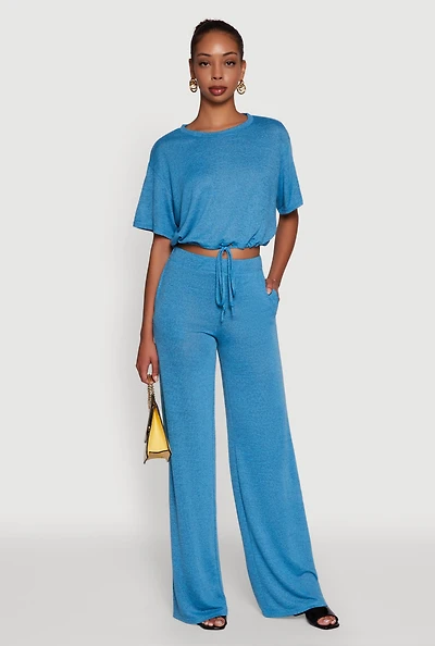 Womens Daisy High Waisted Wide Leg Brushed Knit Pants,