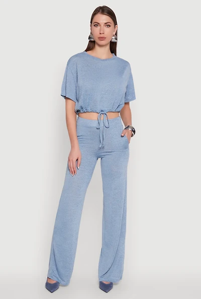 Womens Daisy High Waisted Wide Leg Brushed Knit Pants,